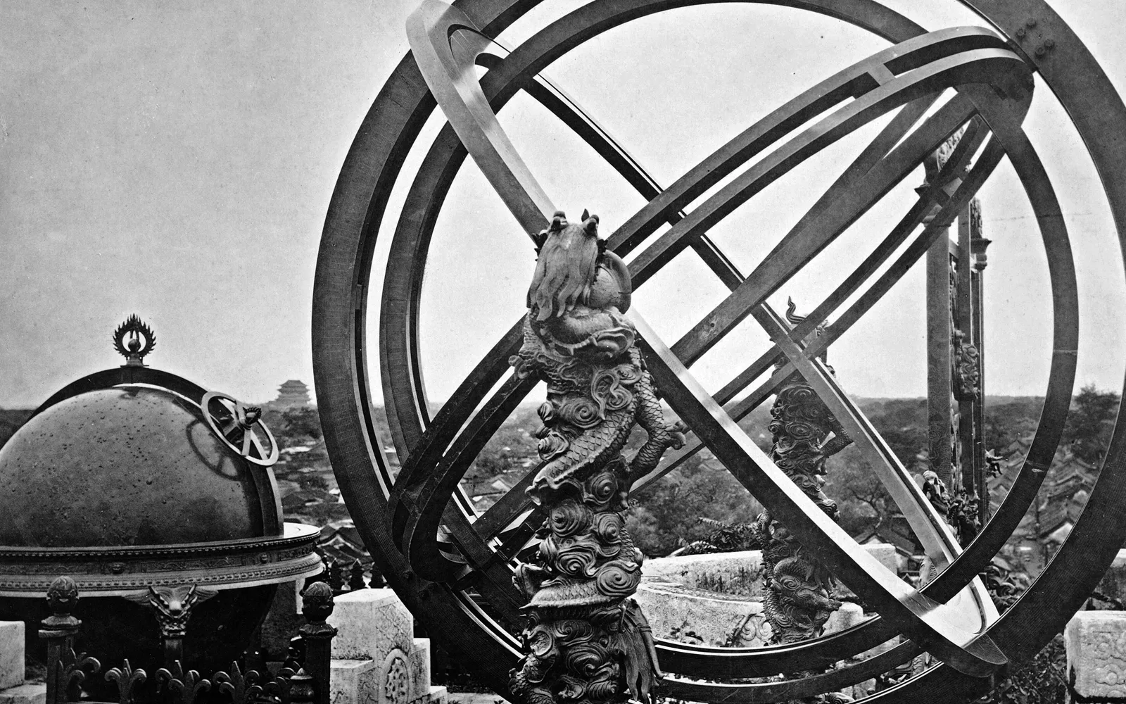 A bronze armillary sphere among the instruments of the Beijing Ancient Observatory